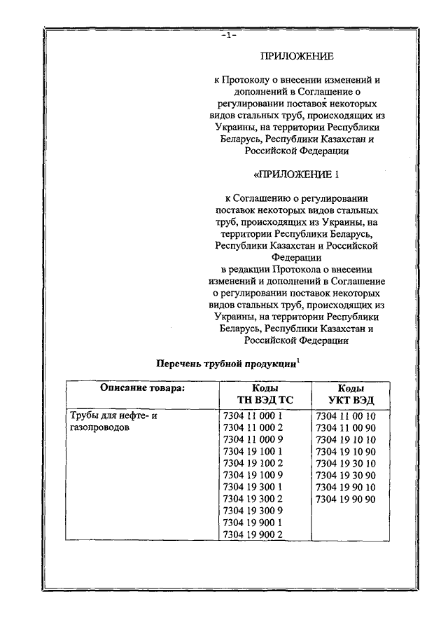 Протокол о внесении изменений и дополнений в Соглашение о регулировании поставок некоторых видов стальных труб, происходящих из Украины, на территории Республики Беларусь, Республики Казахстан и Российской Федерации от 23.09.2011, подписанный 30.12.2011 года
(временно применяется с 01.01.2012 года)
, страница 4 Протокол о внесении изменений и дополнений в Соглашение о регулировании поставок некоторых видов стальных труб, происходящих из Украины, на территории Республики Беларусь, Республики Казахстан и Российской Федерации от 23.09.2011, подписанный 30.12.2011 года
(временно применяется с 01.01.2012 года)
, страница 4
